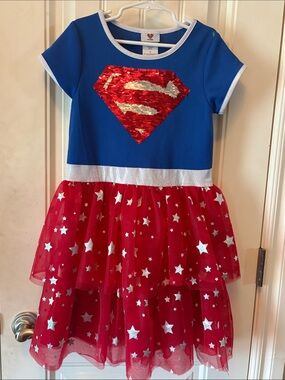 Girls' Supergirl Sequin Dress Costume - Blue & Red